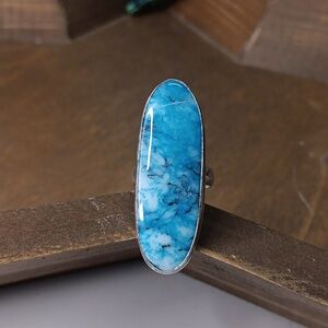 Blue Dendritic Opal Ring, size 7.5